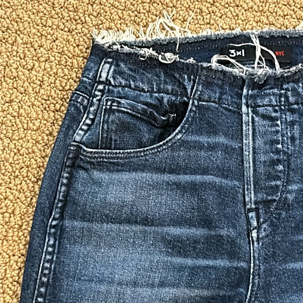 3X1 Raw Edge Shelter Slim Jeans in Tin Coo size 24 Distressed Straight Leg